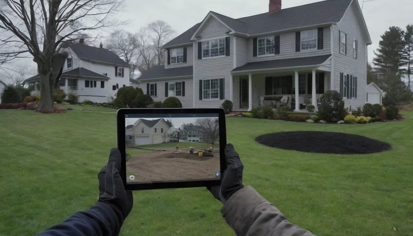 A friendly local provider and a homeowner reviewing a sewer line inspection near a house in Waterbury